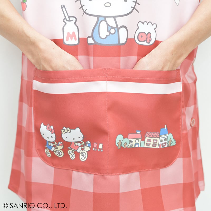2025秋冬新作 保育士エプロン ハローキティ 41258 レッド サイドボタン