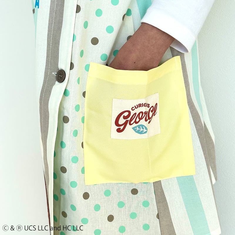 2023春夏新作 保育士エプロン おさるのジョージ ぶらさがりエプロン