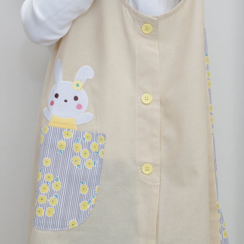 2024新作 【おてんばママ】花ストライプうさこキッチン M-L 保育 2024新作 【おてんばママ】花ストライプうさこキッチン M-L 保育