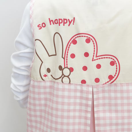 2026春夏新作 保育士エプロン おてんばママ ハートうさこプリーツキッチン ピンク WA-7022 サイドボタン