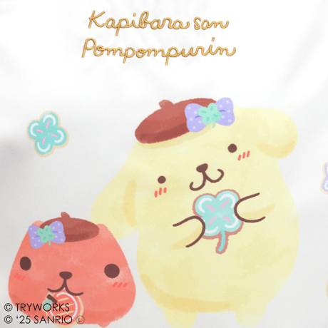 2025春夏新作 保育士エプロン カピバラさん✕ポムポムプリン KPA43979-51 サイドボタン