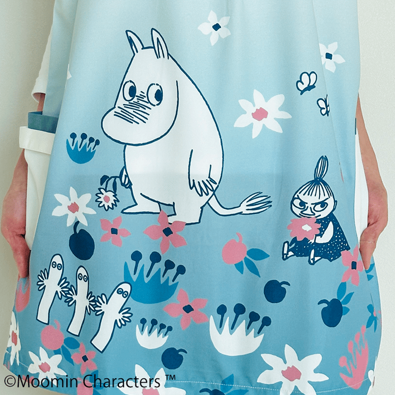 ムーミンエプロン ブルーグリーン アイボリー | 保育士エプロンの専門店