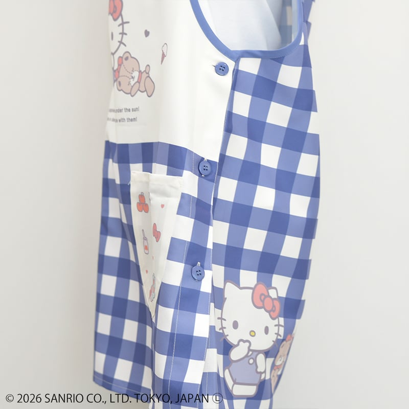 2026春夏新作 保育士エプロン ハローキティ 41289 ブルー サイドボタン