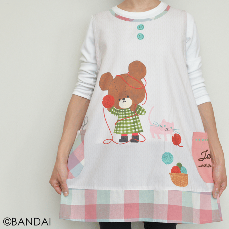 新品　重ねジャンパースカート　エプロン　くま総柄　クマ　リメイク 2025秋冬新作 保育士エプロン くまのがっこう ジャッキー
