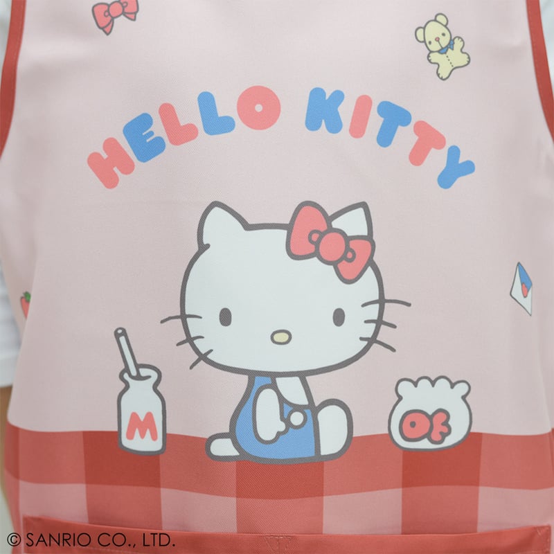 2025秋冬新作 保育士エプロン ハローキティ 41258 レッド サイドボタン