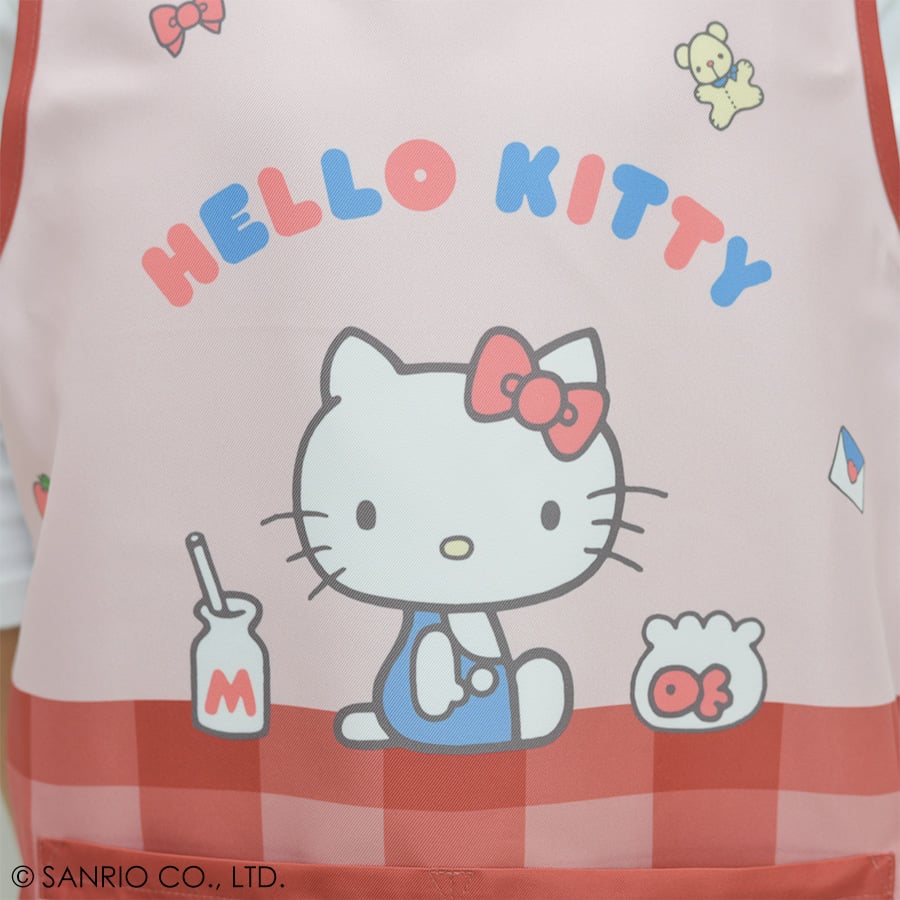2025秋冬新作 保育士エプロン ハローキティ 41258 レッド サイドボタン