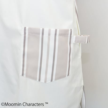 ムーミンエプロン マルチストライプ 保育士エプロン グレージュ サイドボタン