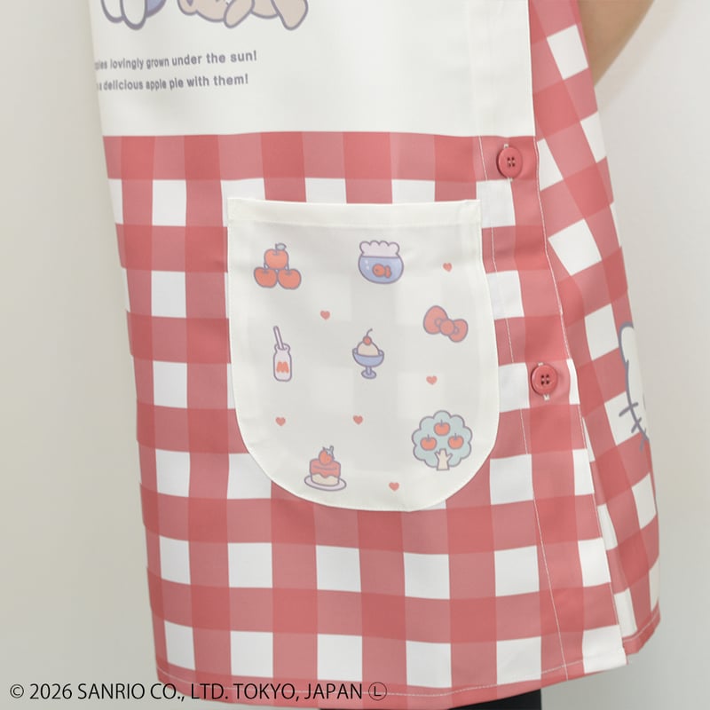 2026春夏新作 保育士エプロン ハローキティ 41289 レッド サイドボタン