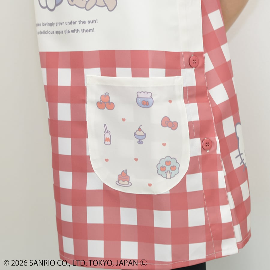 2026春夏新作 保育士エプロン ハローキティ 41289 レッド サイドボタン