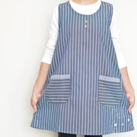 2024秋冬新作 【おてんばママ】うさぎステッチキッチン（ネイビー） M-L 保育士エプロン サイドボタン 少し大きめ