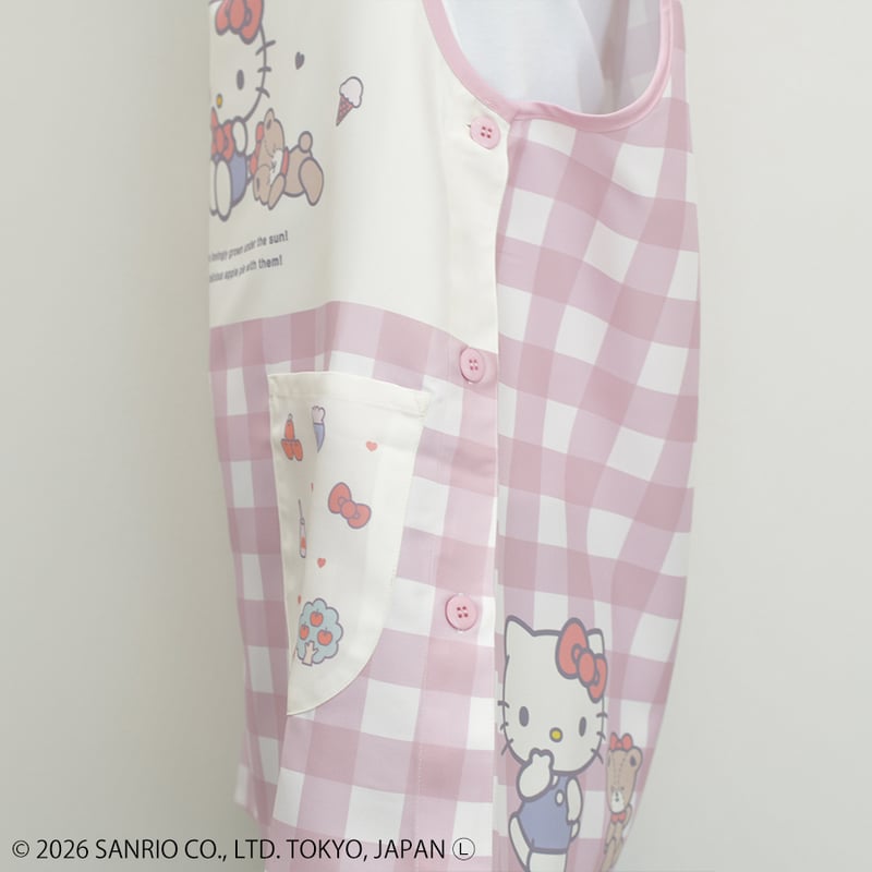 2026春夏新作 保育士エプロン ハローキティ 41289 ピンク サイドボタン