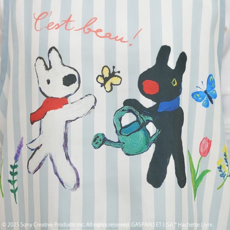 2025春夏新作 保育士エプロン リサとガスパールエプロン FLEURS ブルーグレー サイドボタン