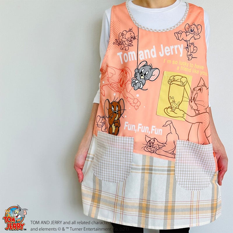 2023春夏新作 保育士エプロン トムとジェリー ぶらさがりエプロン