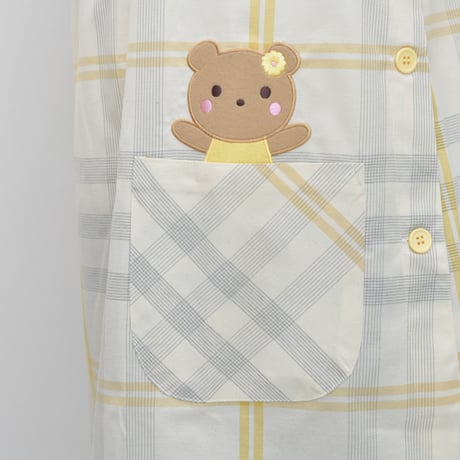2025春夏新作 【おてんばママ】くま切り替えキッチン WA-7010 イエロー M-L 保育士エプロン サイドボタン
