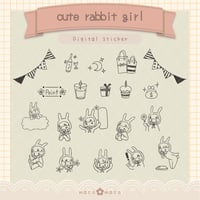 【デジタル手帳素材】ガーリーうさちゃんスタンプ