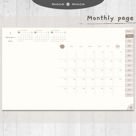 【2025年デジタルプランナー】【日曜始まり 祝日表記なし】"kawaii diary" リンク付きPDF（monthly＆weekly＋ノート＋ステッカーセット）ipad goodnotes