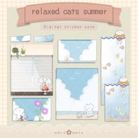 【デジタル手帳素材】ゆるねこ夏休みイラストふせん