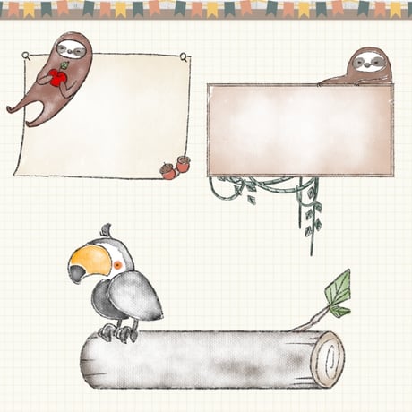 【イラスト素材】【デジタル手帳素材】「ナマケモノと森」のイラストふせん風デジタルステッカー