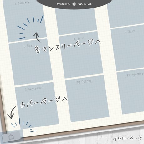 【万年タイプ】【日曜始まり】デジタル手帳テンプレート"Cafétime TYPE-A-2"リンク付きPDF ipad goodnotes【✨リリース記念特別プライス✨】