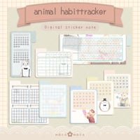 【デジタル手帳素材】動物イラストハビットトラッカーふせん