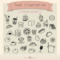 【デジタル手帳素材】手描き食べ物スタンプ