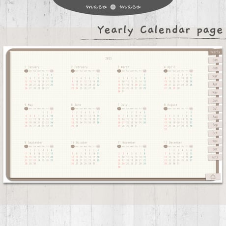 【2025年デジタルプランナー】【日曜始まり 祝日表記あり】"Cafétime" リンク付きPDF（monthly＆weekly＋ノート＋ステッカーセット）ipad goodnotes