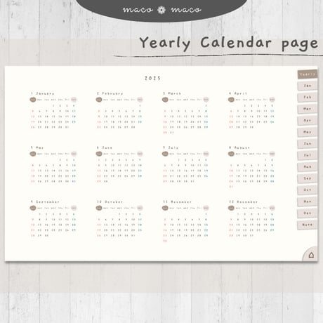 【2025年デジタルプランナー】【日曜始まり 祝日表記なし】"kawaii diary" リンク付きPDF（monthly＆weekly＋ノート＋ステッカーセット）ipad goodnotes