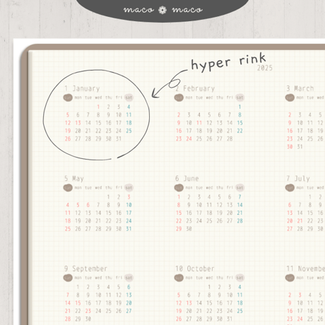 【2025年デジタルプランナー】【日曜始まり 祝日表記あり】"Cafétime" リンク付きPDF（monthly＆weekly＋ノート＋ステッカーセット）ipad goodnotes