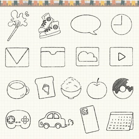 【イラスト素材】【デジタル手帳素材】素朴で日常的な優しいイラストのはんこ風デジタルステッカー（モノクロ）