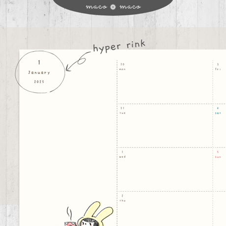 【2025年デジタルプランナー】【月曜始まり 祝日表記なし】"ウサギガール" リンク付きPDF（monthly＆weekly＋ノート＋ステッカーセット）ipad goodnotes