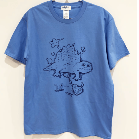 ディメトロドン大陸のTシャツ(blue)Lサイズ SALE　migh-T