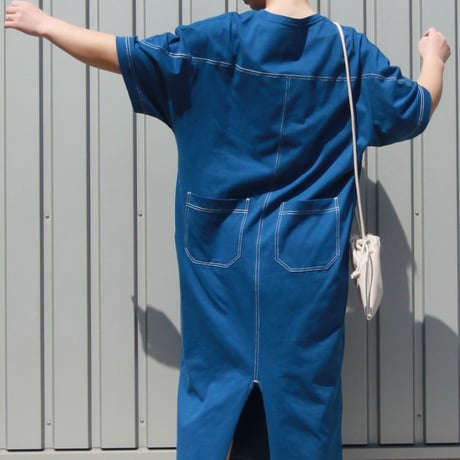 配色ステッチ半袖Tシャツワンピース