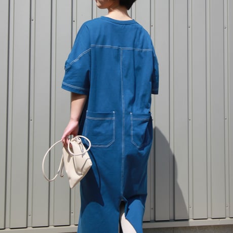 配色ステッチ半袖Tシャツワンピース
