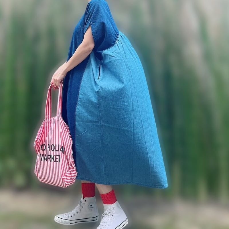 インディゴ染めデニムドッキングワンピース | Blue rough STORE