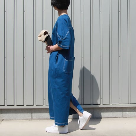 配色ステッチ半袖Tシャツワンピース