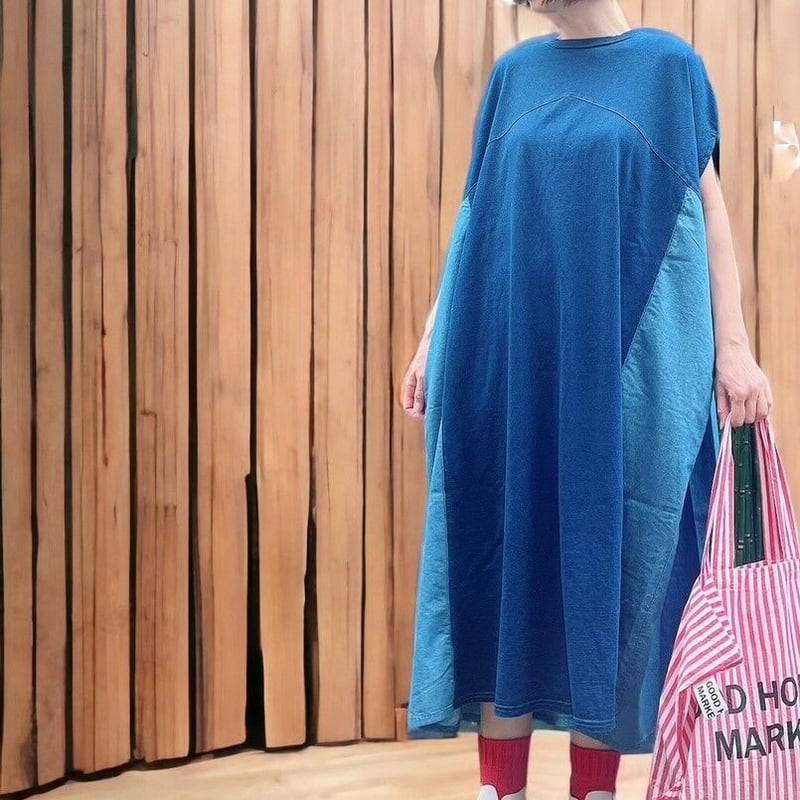 美品*プランテーション 半袖 デニムワンピース ゆったり インディゴ染め 日本製 美品♪プランテーション 半袖 デニムワンピース ゆったり