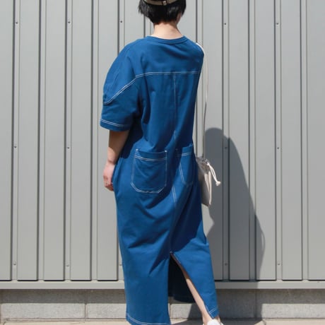 配色ステッチ半袖Tシャツワンピース
