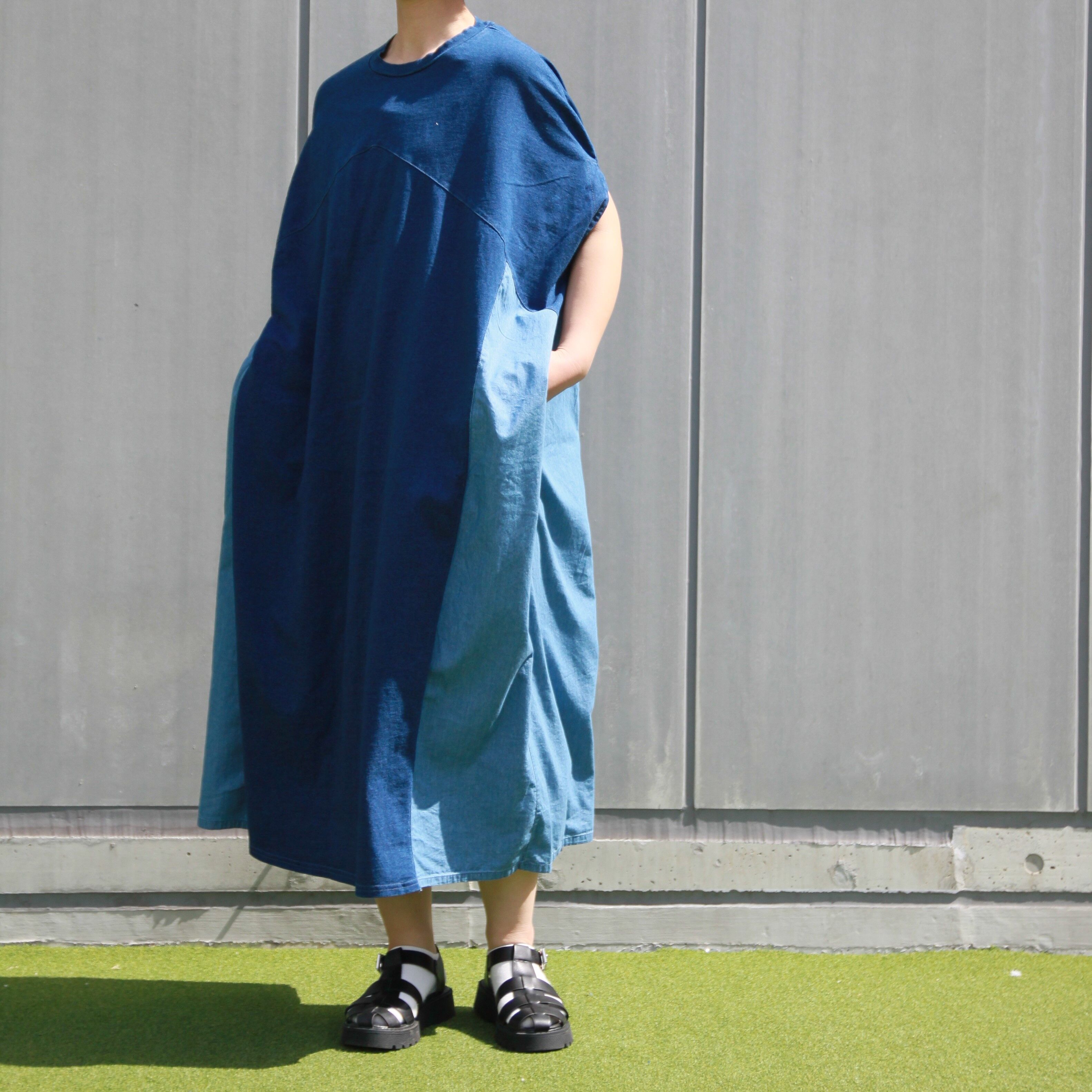 インディゴ染めデニムドッキングワンピース | Blue rough STORE
