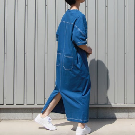 配色ステッチ半袖Tシャツワンピース