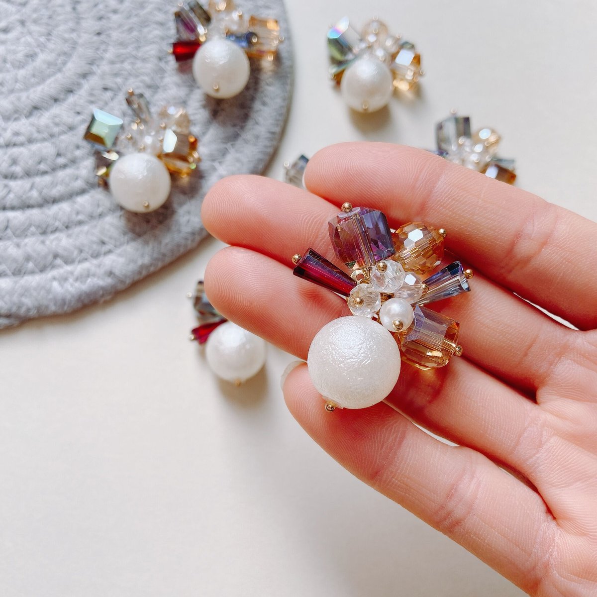 2ヶ】 カボション 貼り付け ビーズ パール シャワー金具 大ぶり  