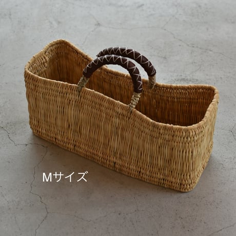 ストロー横長かご｜革クロスステッチハンドル