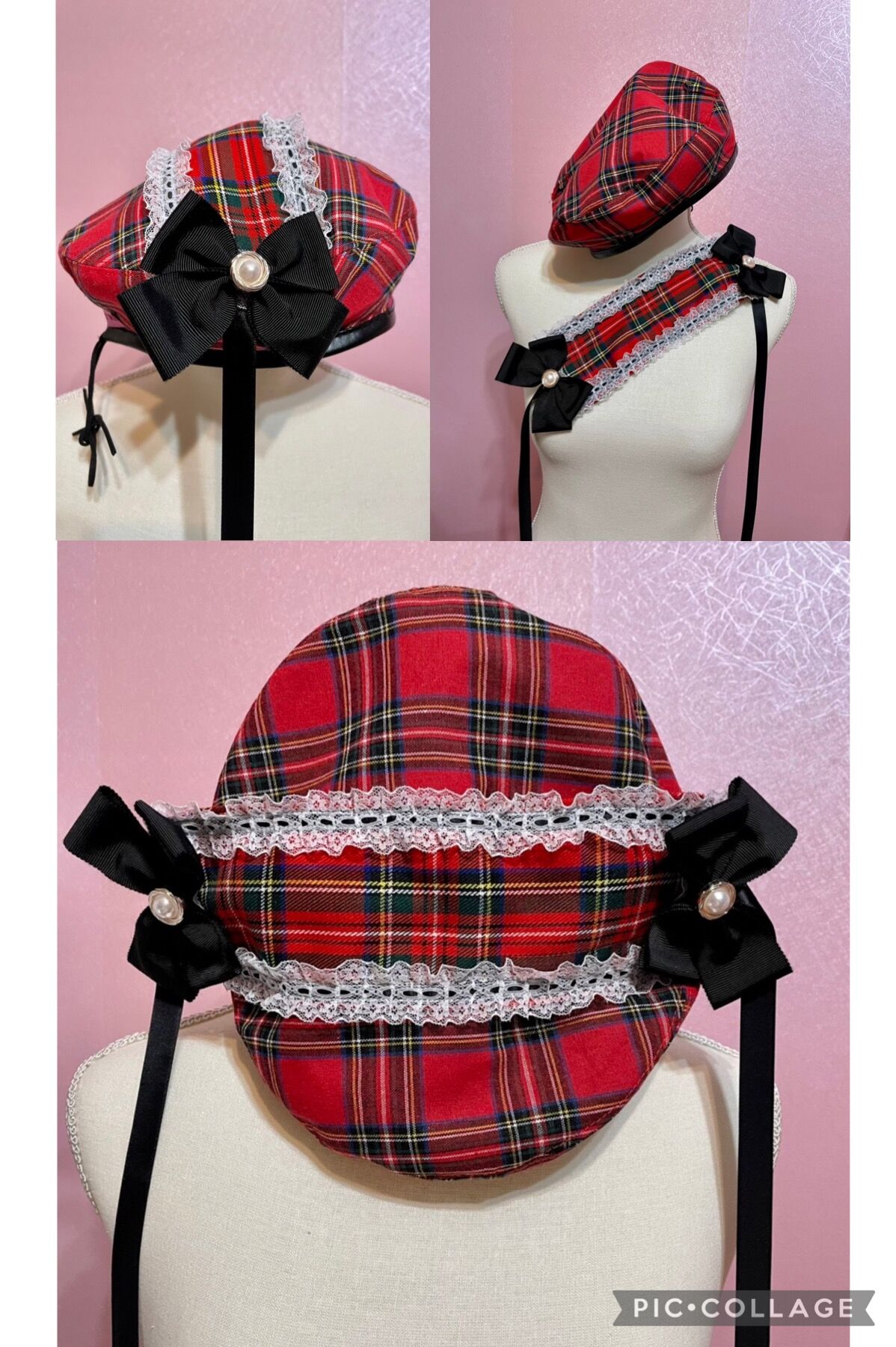 タータンチェック・ヘッドドレスベレー帽