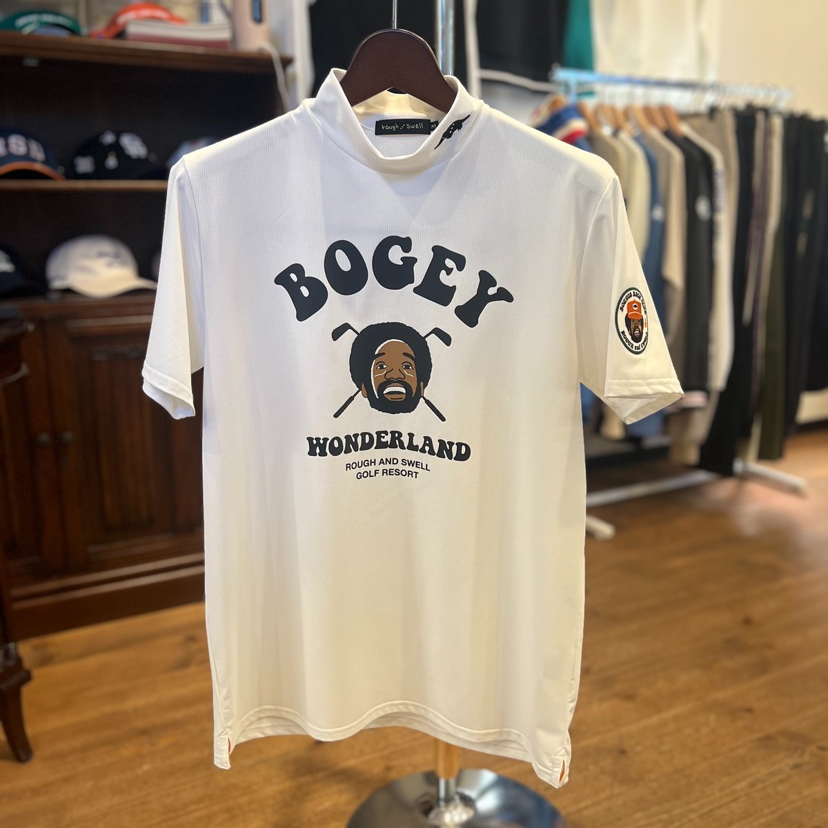 ラフ＆スウェル　ゴルフ モックネック　Mr.bogey ホワイトＭサイズ 美品 ラフ＆スウェル ゴルフ モックネック Mr.bogey ホワイトMサイズ 美品