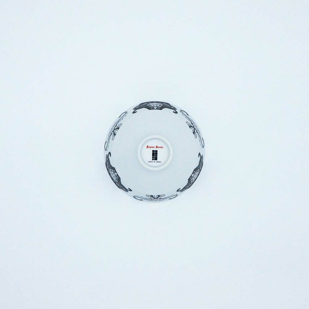 JAPAN SNOW 段付飯碗 古伊万里草花紋 ブラック【ARITA PORCELAIN