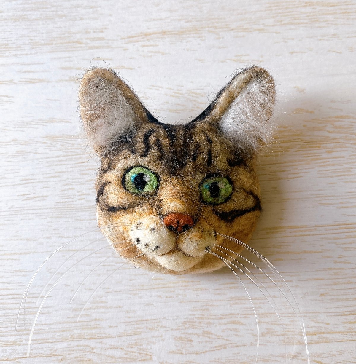 猫66☆キジトラ 羊毛フェルト ネコ 壁飾り 壁掛け 顔 リアル猫