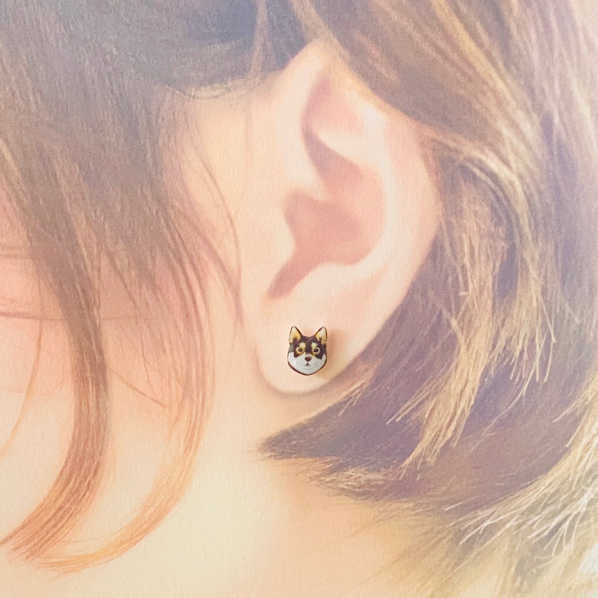 柴犬(黒)のイヤリングorピアス | ねこの森雑貨店