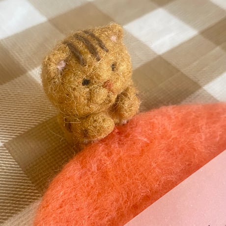 羊毛フェルト＊ねこちゃんといっしょコースター(ピンク)
