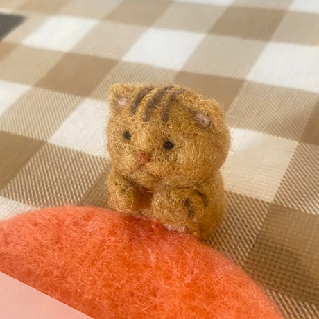 羊毛フェルト＊ねこちゃんといっしょコースター(ピンク)