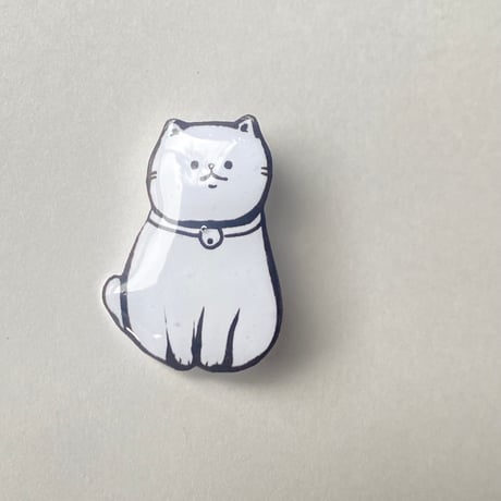 モノクロねこ(しろねこ)のブローチ