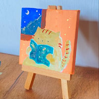 原画【読書ネコチャン(よるのおへや)】7.5㎝ canvas